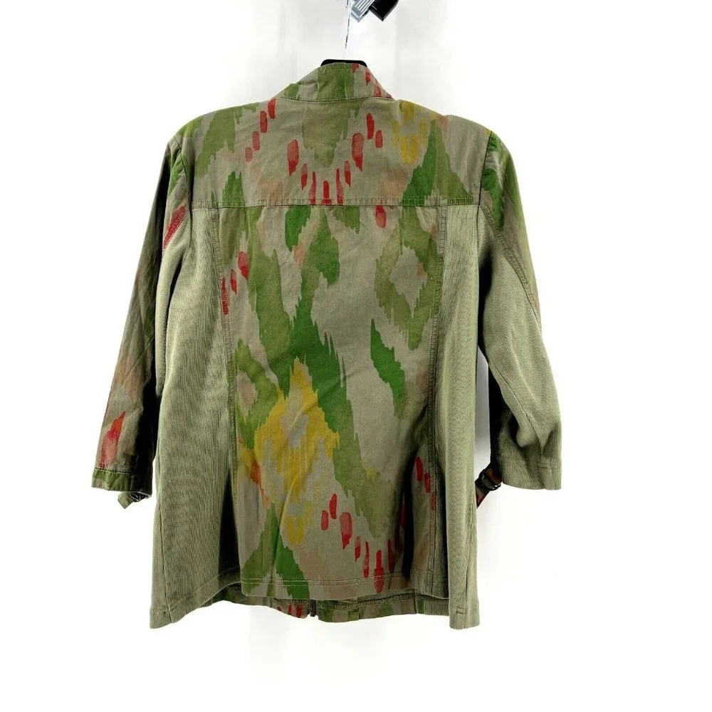 Chico's Jacket Zenergy Olive Green Zip Up Lightweight Medium Size 1 Splatter - Picture 6 of 11